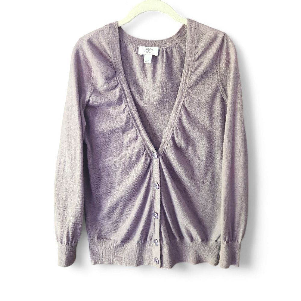 Anne Taylor loft ruched wool blend cardigan large or petite